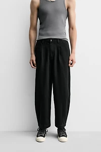 PLEATED WIDE FIT DENIM CHINO PANTS