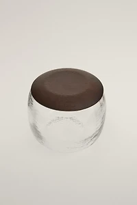 ACACIA WOOD AND GLASS BATHROOM ORGANIZER JAR