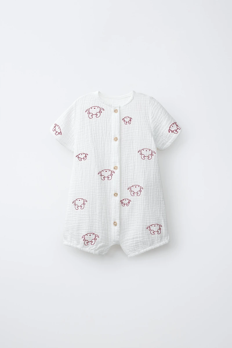 EMBROIDERED CRAB TEXTURED ROMPER