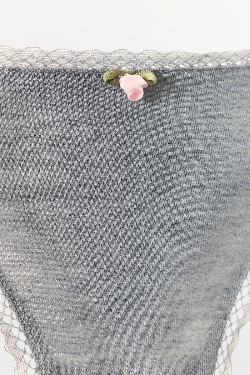 POINTELLE FLORAL THONG