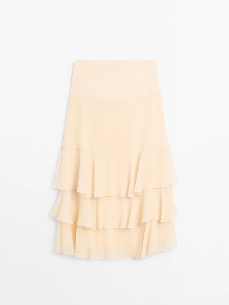 Long ruffled skirt with sash