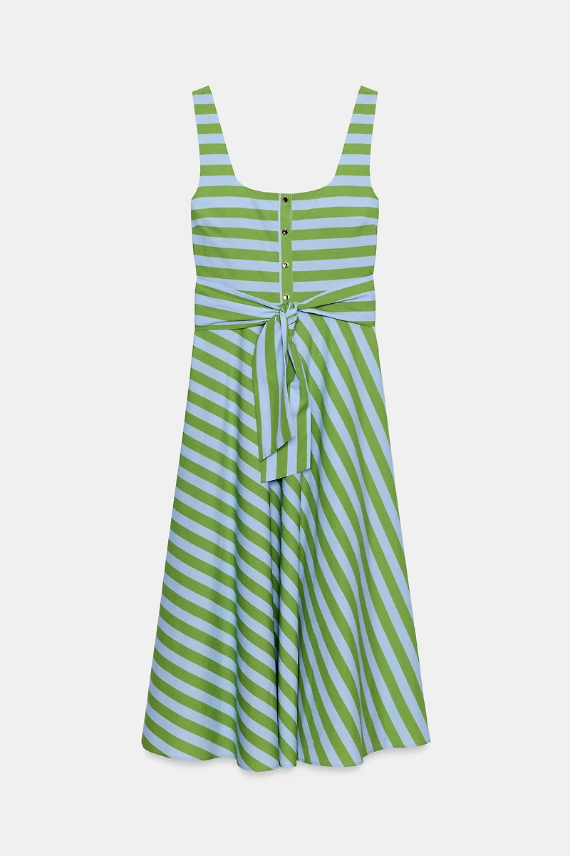 ROBE MI-LONGUE RAYÉE AVEC CEINTURE