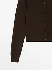 Knit cardigan with rhinestone button detail