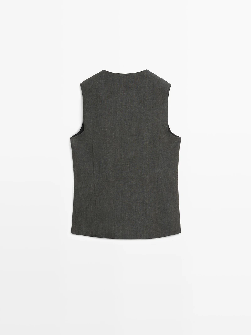Melange linen double-breasted waistcoat with buttons