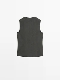 Melange linen double-breasted waistcoat with buttons