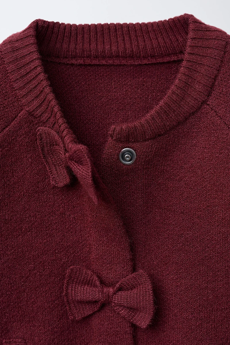 BOW DETAIL KNIT BOMBER JACKET