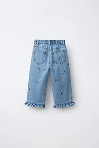 EMBROIDERED RUFFLED CULOTTE JEANS