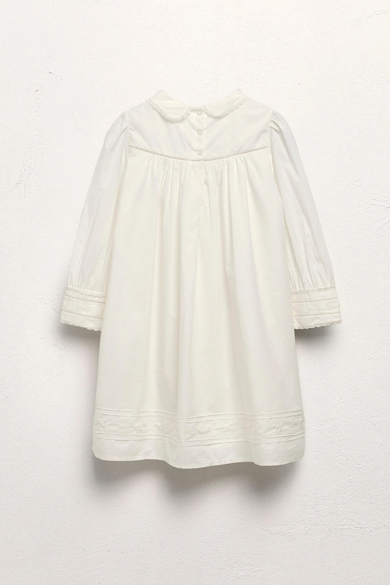 AGES 6-10/ LIMITED EDITION EMBROIDERED FLORAL POPLIN DRESS