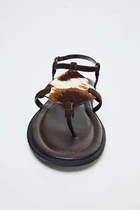 ANIMAL PRINT FURRY LEATHER SANDALS