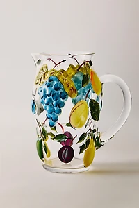 RAISED FRUIT DESIGN GLASS PITCHER
