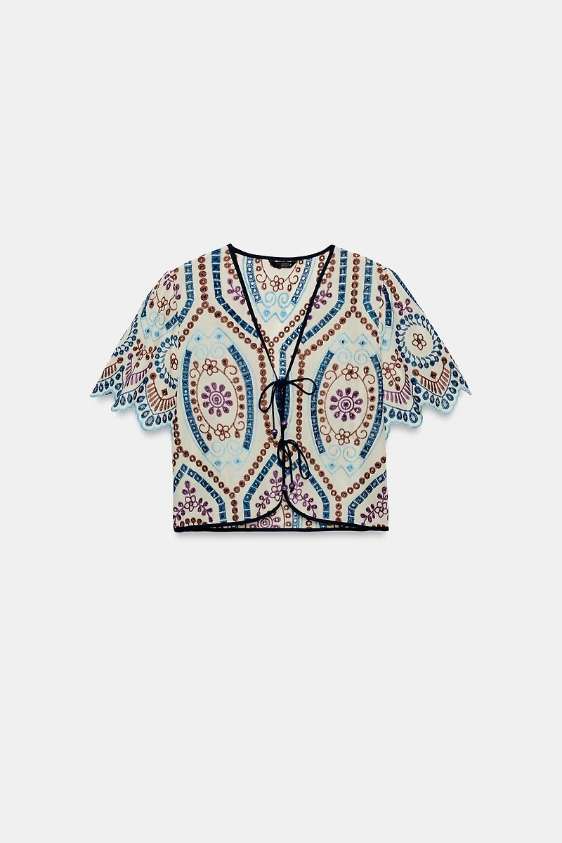 EMBROIDERED EYELET CROP TOP