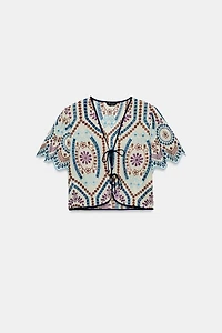 EMBROIDERED EYELET CROP TOP