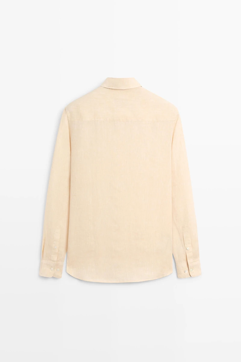 Regular fit 100% linen patch pocket shirt