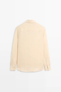 Regular fit 100% linen patch pocket shirt
