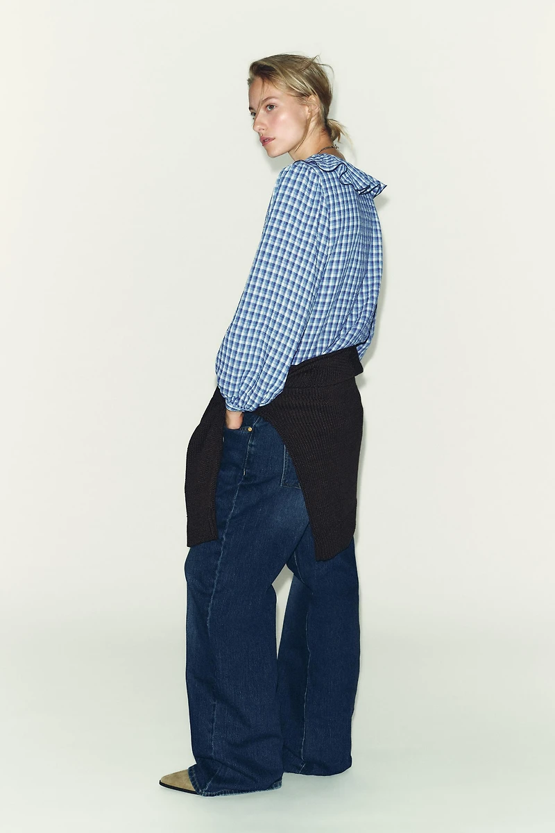 GINGHAM RUFFLED BLOUSE