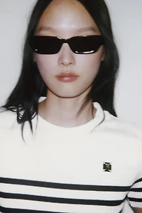 ZARA STRIPED BROOCH T-SHIRT