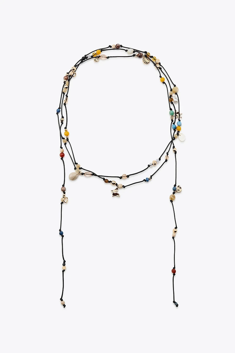 MULTI-WAY BEADED CHARM CORD NECKLACE
