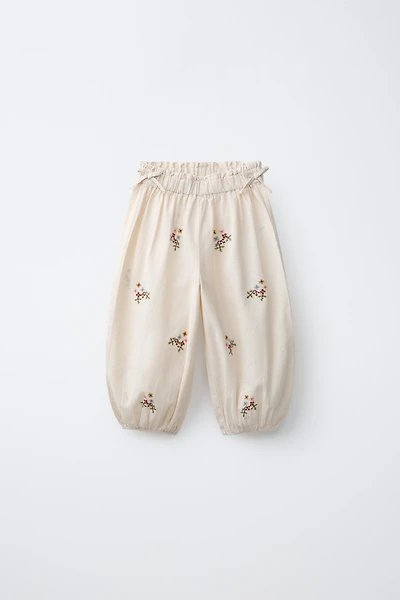 PANTALON BRODERIES POINT DE CROIX AVEC COTON ET LIN