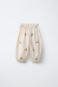 PANTALON BRODERIES POINT DE CROIX AVEC COTON ET LIN