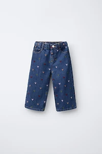 HEART EMBROIDERED CULOTTE JEANS