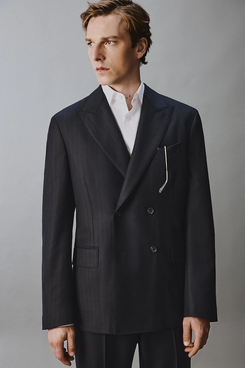 100% WOOL PINSTRIPE SUIT BLAZER