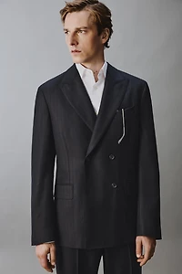 100% WOOL PINSTRIPE SUIT BLAZER