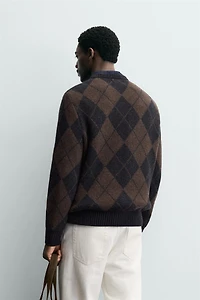 DIAMOND JACQUARD WOOL BLEND JUMPER