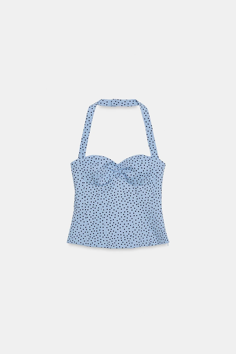 POLKA DOT ROUND NECK HALTER TOP