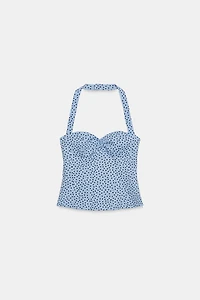 POLKA DOT ROUND NECK HALTER TOP
