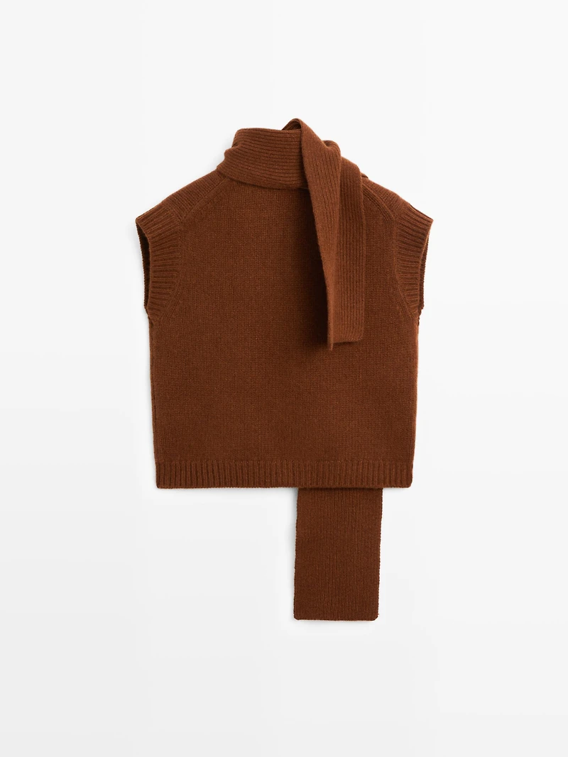 Veste sans manches en maille à col V et écharpe