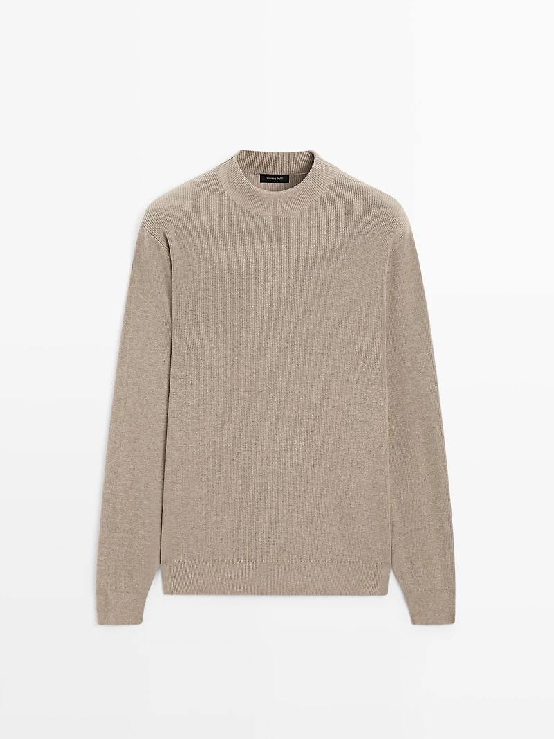 Cotton blend knit sweater with mock turtleneck
