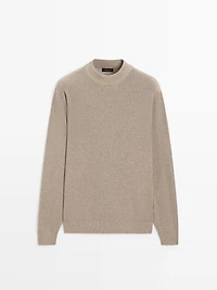 Cotton blend knit sweater with mock turtleneck
