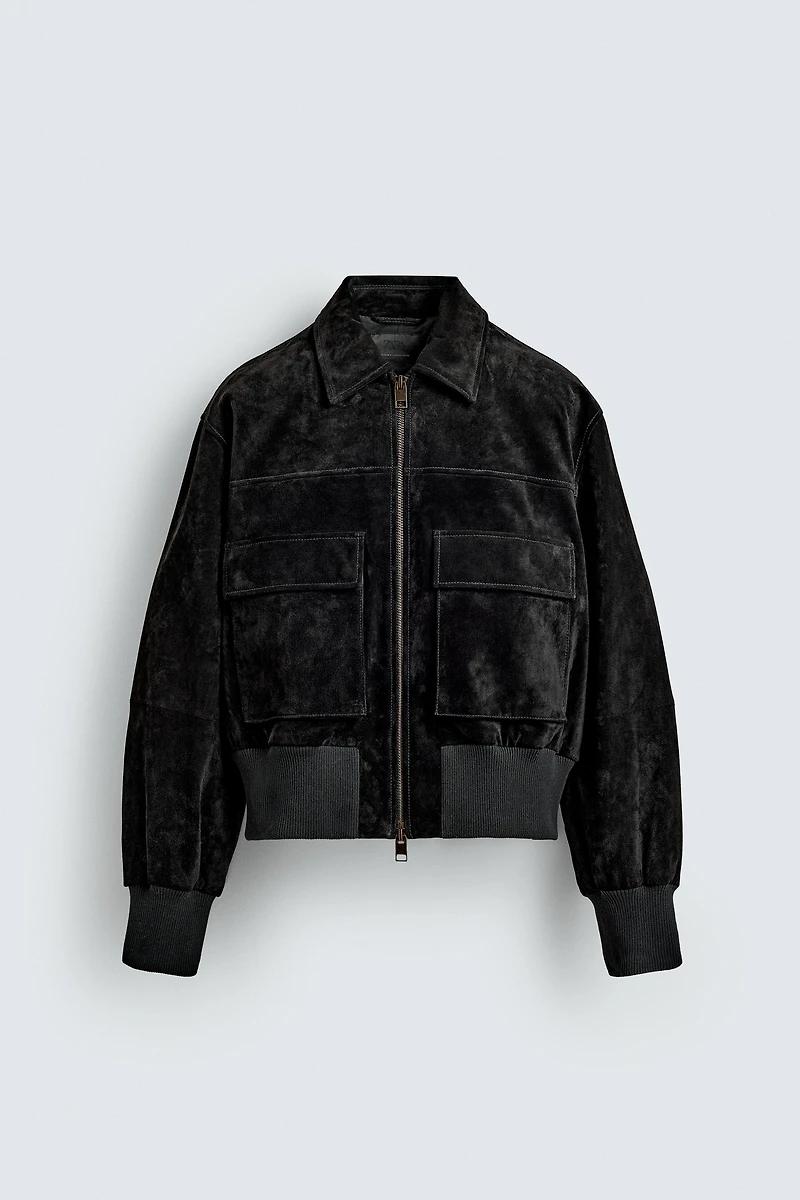 BLOUSON COURT EN CUIR CROÛTE