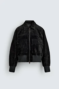 BLOUSON COURT EN CUIR CROÛTE