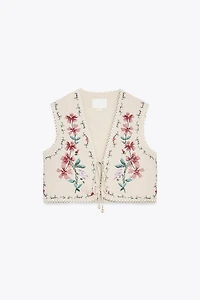 GILET SANS MANCHES EN COTON AVEC BRODERIES FLEURS