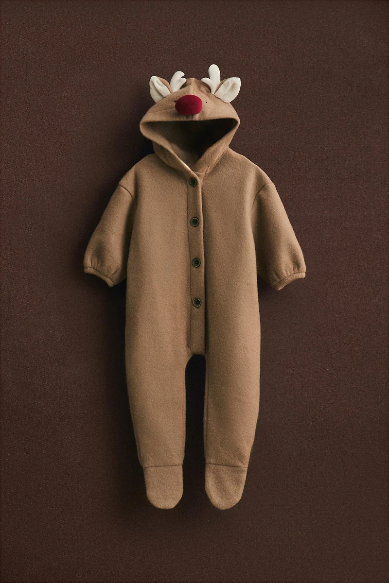 BABY REINDEER  CHRISTMAS FOOTED ROMPER