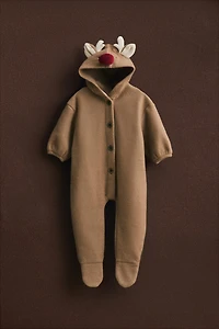 BABY REINDEER  CHRISTMAS FOOTED ROMPER