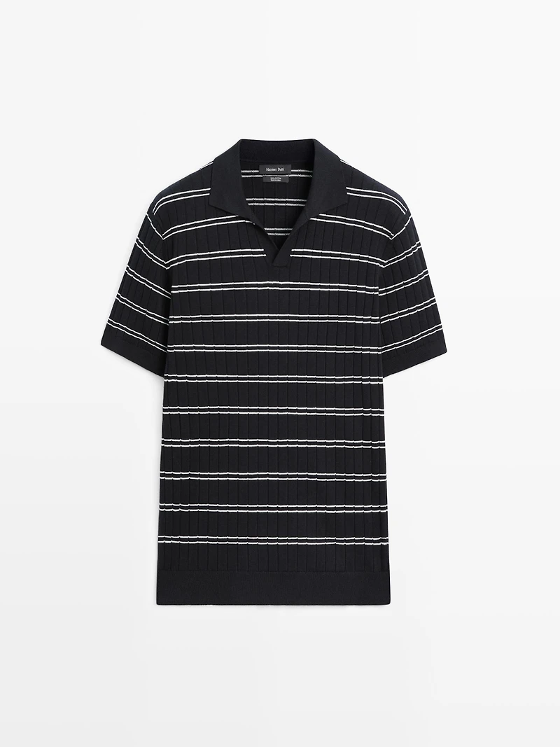 Striped cotton knit polo shirt