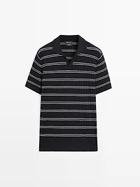 Striped cotton knit polo shirt