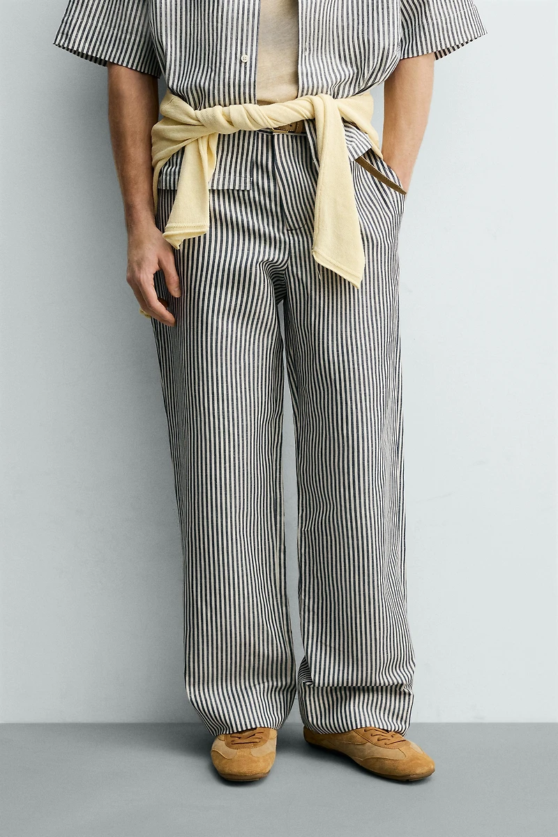 STRIPED COTTON LINEN PANTS