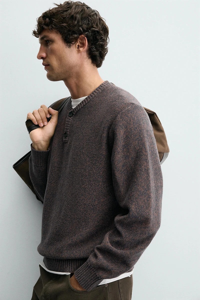 BUTTON-NECK SWEATER