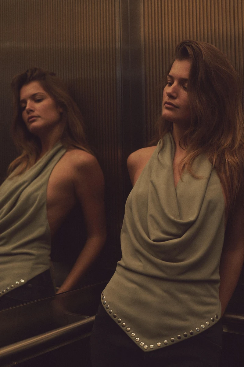 STUDDED HALTER TOP