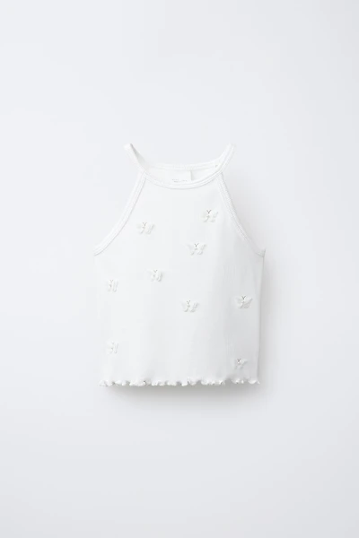 BUTTERFLY AND FLOWER RIBBED TOP