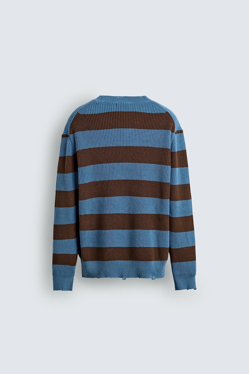 STRIPED PURL KNIT SWEATER