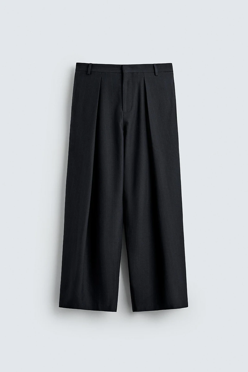 PLEATED PINSTRIPE PANTS