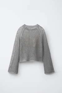 PULL EN RÉSILLE À INSCRIPTION