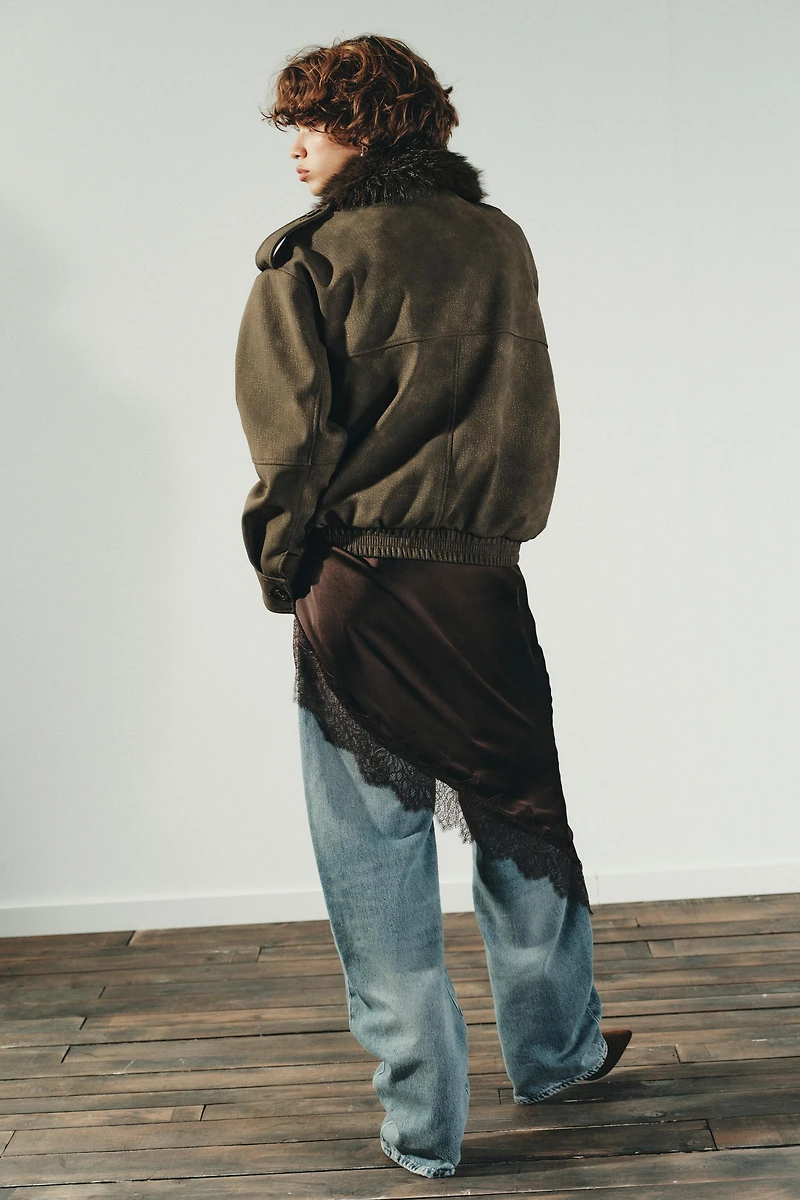 REMOVABLE COLLAR FAUX SUEDE JACKET
