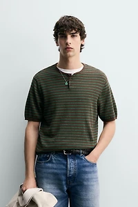T-SHIRT EN MAILLE COL BOUTONNÉ COTON-LIN