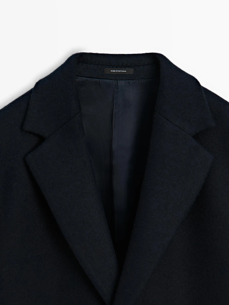 Manteau long à revers 100 % laine