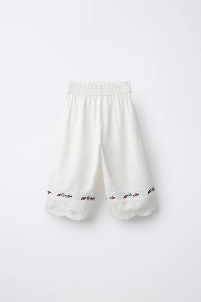 JUPE-CULOTTE FLEURS BRODÉES AVEC COTON ET LIN
